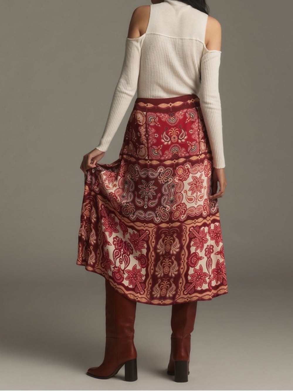 FARM Rio Red Paisley Floral Slip Midi Skirt Medium - Picture 3 of 10